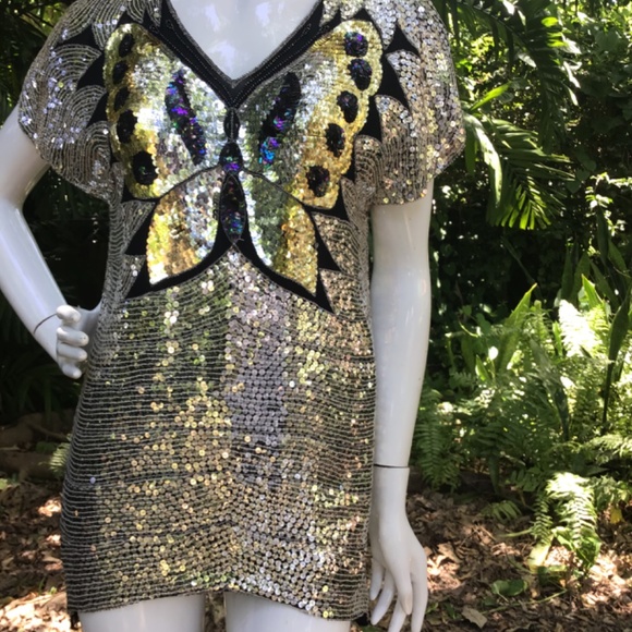 Vintage 80s butterfly sequins silk top - Picture 12 of 12